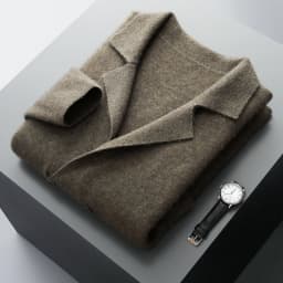 Men's Suit Collar Cardigan 100% Pure Wool Sweater Coat Autumn Winter Chic Pocket Business Casual Wool Outerwear Knitwear Top