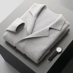 Men's Suit Collar Cardigan 100% Pure Wool Sweater Coat Autumn Winter Chic Pocket Business Casual Wool Outerwear Knitwear Top