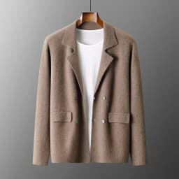 Men's Suit Collar Cardigan 100% Pure Wool Sweater Coat Autumn Winter Chic Pocket Business Casual Wool Outerwear Knitwear Top