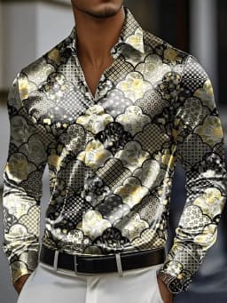Men's Shirt 3D Vintage Chain Print Polyester Fabric Outdoor Street Long Sleeve Button Clothing Fashion Street Style Design