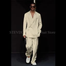 White Notch Lapel One Button Men Suits 2 Piece Chic Smart Casual Travel Outfits Fashion Wedding Tuxedo Loose Costume Homme 2024