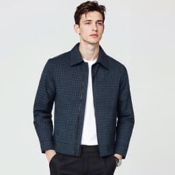 Men's Plaid Jacket Business Casual Spring Autumn Turn Down Collar Zipper Coat, Lightweight Outdoor Work Blazer for Daily Wear