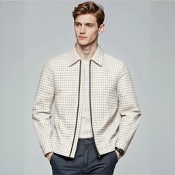 Men's Plaid Jacket Business Casual Spring Autumn Turn Down Collar Zipper Coat, Lightweight Outdoor Work Blazer for Daily Wear