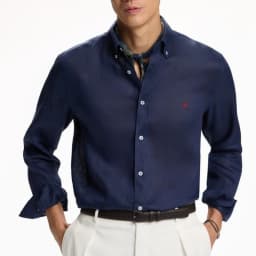 CH Linen Embroidered Long Sleeve Shirt Men Elegant Style Button Up Collar Breathable Casual Daily Tops