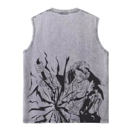 Harajuku Retro Sleeveless T-Shirts Streetwear Vintage Washed Anime One Piece Graphic Print Men Vest Tops Tees Retro Oversize