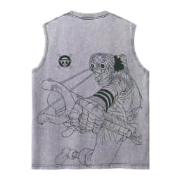 Harajuku Retro Sleeveless T-Shirts Streetwear Vintage Washed Anime One Piece Graphic Print Men Vest Tops Tees Retro Oversize