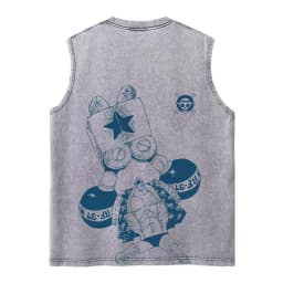 Harajuku Retro Sleeveless T-Shirts Streetwear Vintage Washed Anime One Piece Graphic Print Men Vest Tops Tees Retro Oversize
