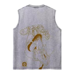 Harajuku Retro Sleeveless T-Shirts Streetwear Vintage Washed Anime One Piece Graphic Print Men Vest Tops Tees Retro Oversize