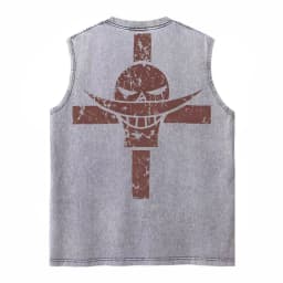 Harajuku Retro Sleeveless T-Shirts Streetwear Vintage Washed Anime One Piece Graphic Print Men Vest Tops Tees Retro Oversize