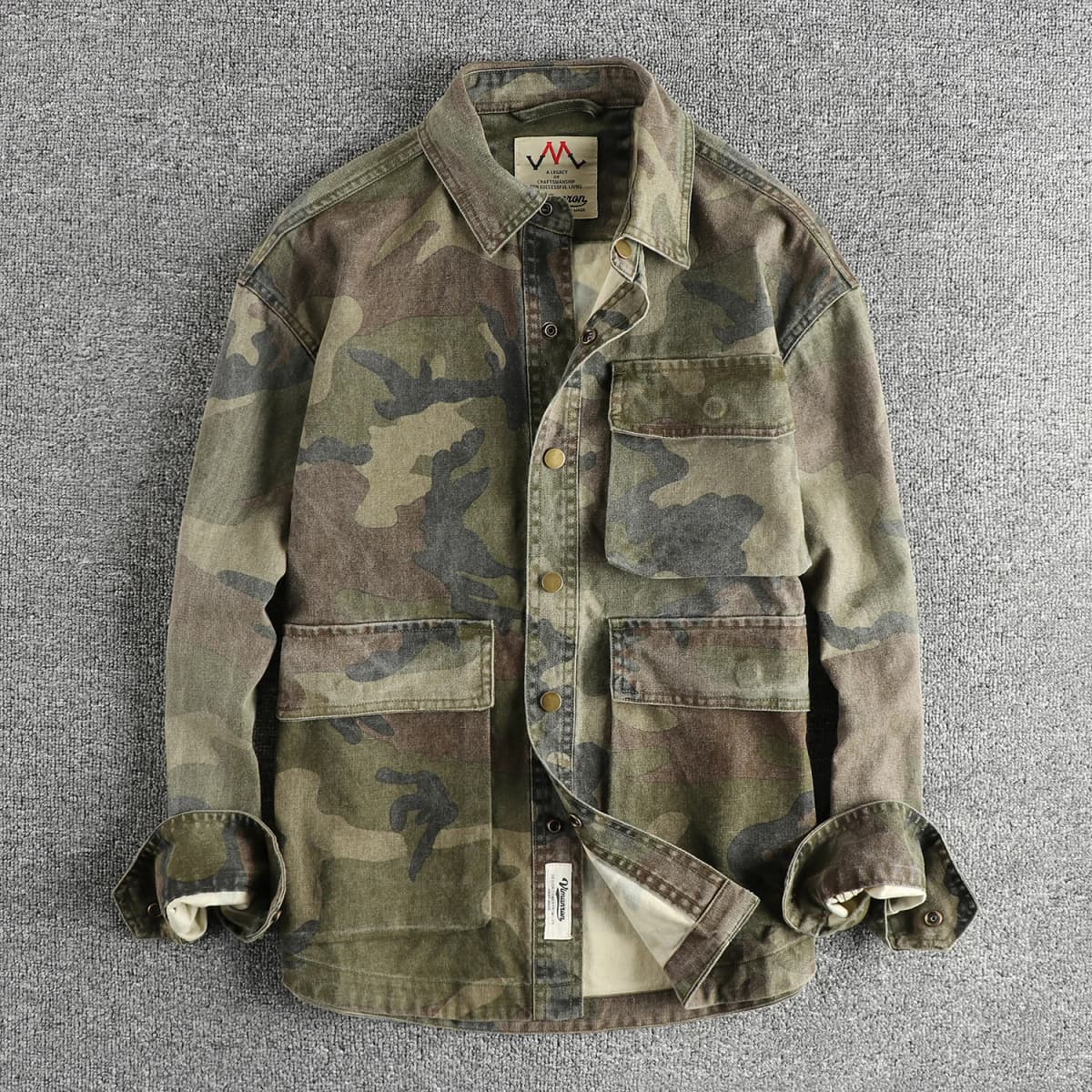 Three-dimensional pocket design all cotton bead sail woven washed old cargo shirt male army fan outdoor trend coat