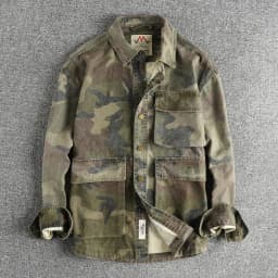 Three-dimensional pocket design all cotton bead sail woven washed old cargo shirt male army fan outdoor trend coat