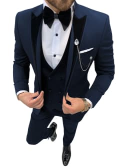 Mens Suits Wave Point Three Pieces Men Dress Suits Casual Commuter Office Business Suits for Wedding (Blazer+Vest+Pants)
