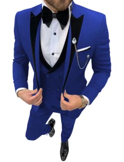 Mens Suits Wave Point Three Pieces Men Dress Suits Casual Commuter Office Business Suits for Wedding (Blazer+Vest+Pants)