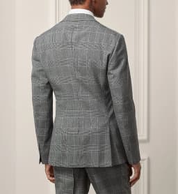 Gray Men's Suits 2 Pieces Blazer Pants Single Breaste Peaked Lapel Plaid Stripes Wedding Formal Custom Made Plus Size