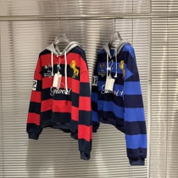 Protocol Striped Embroidered Sweatshirt High Street Warhorse Retro Men Women Casual Hoody