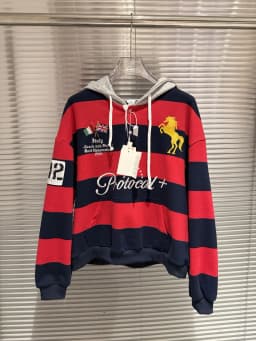 Protocol Striped Embroidered Sweatshirt High Street Warhorse Retro Men Women Casual Hoody