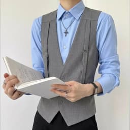 British Style Shoulder Strap Decoration Suit Vest for Men V-neck Casual Business Waistcoat Party Waiter Wedding Uniform Vests