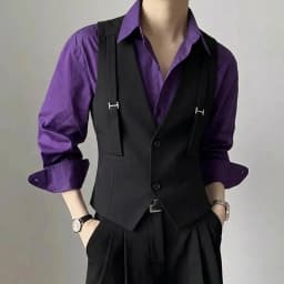 British Style Shoulder Strap Decoration Suit Vest for Men V-neck Casual Business Waistcoat Party Waiter Wedding Uniform Vests