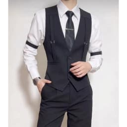British Style Shoulder Strap Decoration Suit Vest for Men V-neck Casual Business Waistcoat Party Waiter Wedding Uniform Vests