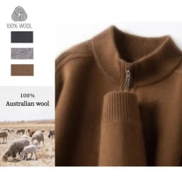 Men's 100% Pure Wool Half - Zip Sweater Thickened 410g Solid Color Loose Fit Warm Pullover for Autumn & Winter