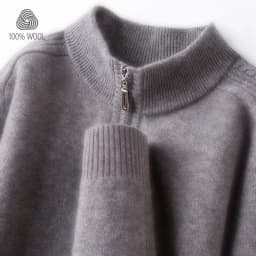 Men's 100% Pure Wool Half - Zip Sweater Thickened 410g Solid Color Loose Fit Warm Pullover for Autumn & Winter