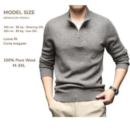 Men's 100% Pure Wool Half - Zip Sweater Thickened 410g Solid Color Loose Fit Warm Pullover for Autumn & Winter