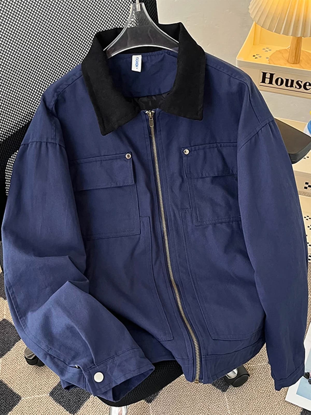 Men Retro Contrasting Color Solid Pockets Casaul Jacket Unisex Men Baseball Bomber Coat Varsity Outerwear High Streetwear
