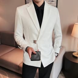2026Men Party Wedding Banquet Blazer Solid Metal Buckle Decoration Blazer For Italian Designer Suit Jacket Slim Fit Blazer Homme