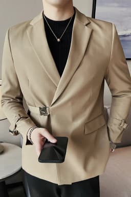 2026Men Party Wedding Banquet Blazer Solid Metal Buckle Decoration Blazer For Italian Designer Suit Jacket Slim Fit Blazer Homme