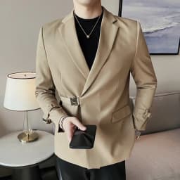 2026Men Party Wedding Banquet Blazer Solid Metal Buckle Decoration Blazer For Italian Designer Suit Jacket Slim Fit Blazer Homme