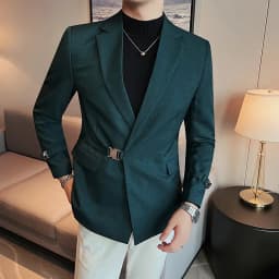 2026Men Party Wedding Banquet Blazer Solid Metal Buckle Decoration Blazer For Italian Designer Suit Jacket Slim Fit Blazer Homme