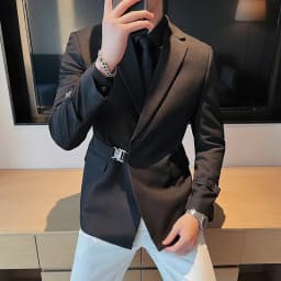 2026Men Party Wedding Banquet Blazer Solid Metal Buckle Decoration Blazer For Italian Designer Suit Jacket Slim Fit Blazer Homme