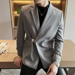 2026Men Party Wedding Banquet Blazer Solid Metal Buckle Decoration Blazer For Italian Designer Suit Jacket Slim Fit Blazer Homme