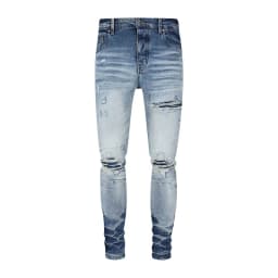Designer Fashion New Men's Jeans Ripple Elastic Slimming Wash Retro Light Blue Perforated Patch Jeans High Street Hip Hop Pants