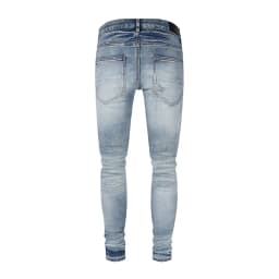Designer Fashion New Men's Jeans Ripple Elastic Slimming Wash Retro Light Blue Perforated Patch Jeans High Street Hip Hop Pants