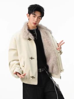 Bomber jacket for men and women thickened wool inner American aircraft buckle fashion stand-up collar parka retro jacket