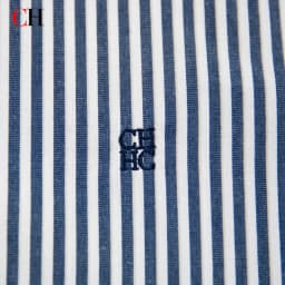 CH Mens Button Collar Thin Blue White Vertical Stripe Tone Embroidery Curved Hem Long Sleeve Shirt Office Daily Top