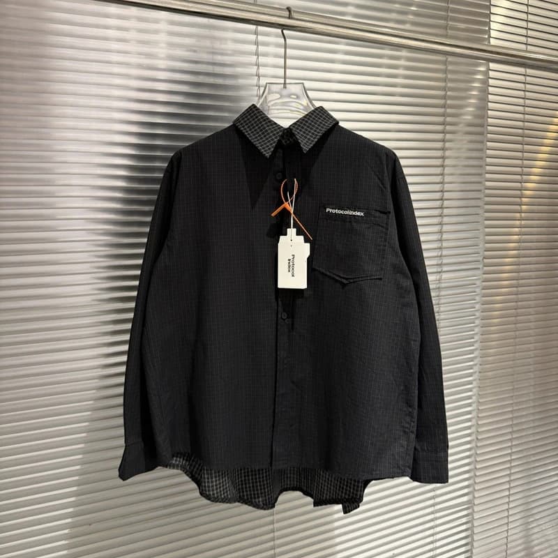 Protocol Fake Two-piece Spliced Four Sleeve Checkered Collar Shirt High Quality Loose Fashion Men's Women's Long Sleeved Shirt