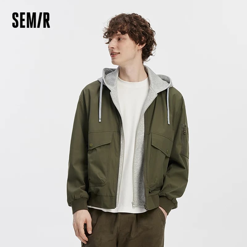 Semir Men Jacket Hooded Faux Layer Colorblock Street Casual Style Loose 2026 Autumn Outerwear Layered Trendy Daily Wear
