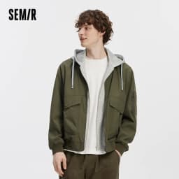 Semir Men Jacket Hooded Faux Layer Colorblock Street Casual Style Loose 2026 Autumn Outerwear Layered Trendy Daily Wear