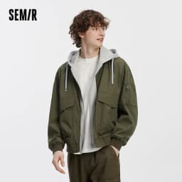 Semir Men Jacket Hooded Faux Layer Colorblock Street Casual Style Loose 2026 Autumn Outerwear Layered Trendy Daily Wear
