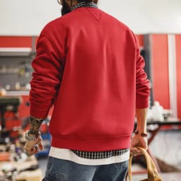 Maden Men's Retro Crewneck Fleece-lined Sweatshirt Thick Pullover Outerwear Warm Casual Layering Top Spring Wear