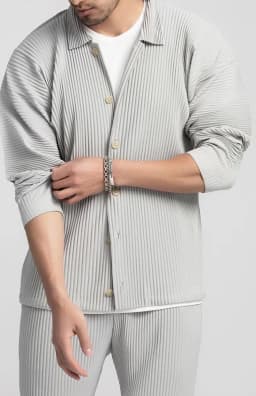 Miyake Pleated Casual Suit Jacket Korean Version Loose 2022 Summer Long-Sleeved Shirt Button Top Men