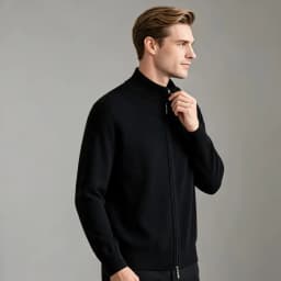 Men Full Zip‑Up Stand Collar Knitted Sweater Autumn Winter Solid Color Casual Knit Cardigan Male Warm Soft Long Sleeve Outerwear