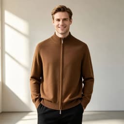 Men Full Zip‑Up Stand Collar Knitted Sweater Autumn Winter Solid Color Casual Knit Cardigan Male Warm Soft Long Sleeve Outerwear