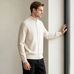 Men Full Zip‑Up Stand Collar Knitted Sweater Autumn Winter Solid Color Casual Knit Cardigan Male Warm Soft Long Sleeve Outerwear