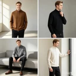 Men Full Zip‑Up Stand Collar Knitted Sweater Autumn Winter Solid Color Casual Knit Cardigan Male Warm Soft Long Sleeve Outerwear