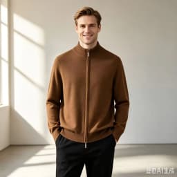 Men Full Zip‑Up Stand Collar Knitted Sweater Autumn Winter Solid Color Casual Knit Cardigan Male Warm Soft Long Sleeve Outerwear