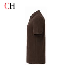 CH Men Luxury Vertical Ribbed Knit Polo Shirt Red Mini Embroidery Left Chest Regular Fit Vacation Office Smart Wear