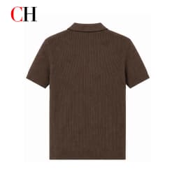CH Men Luxury Vertical Ribbed Knit Polo Shirt Red Mini Embroidery Left Chest Regular Fit Vacation Office Smart Wear